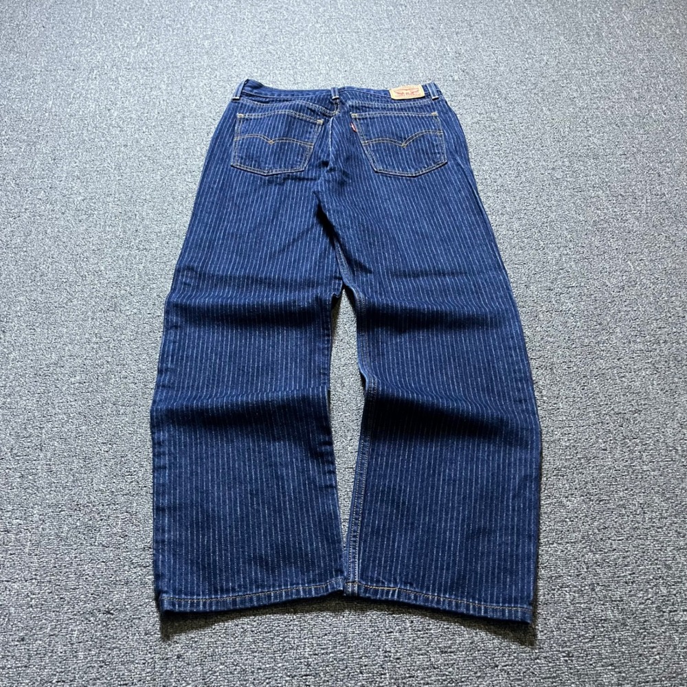 Levi's Pinstripe Denim Jeans W29 L30 Blue Straight Leg Red Tab